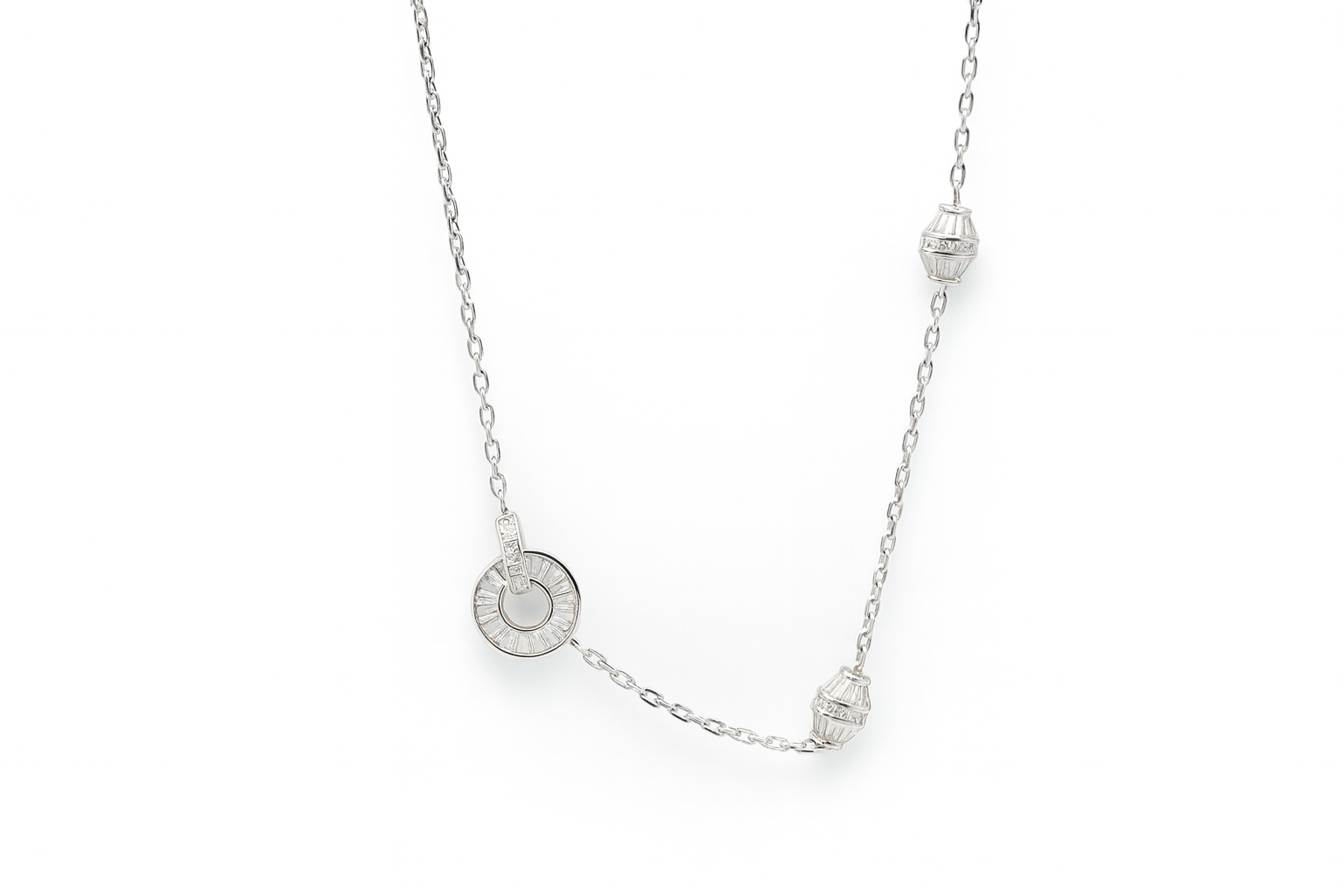 Interlocking Rings & Barrel Beads Necklace Sterling Silver