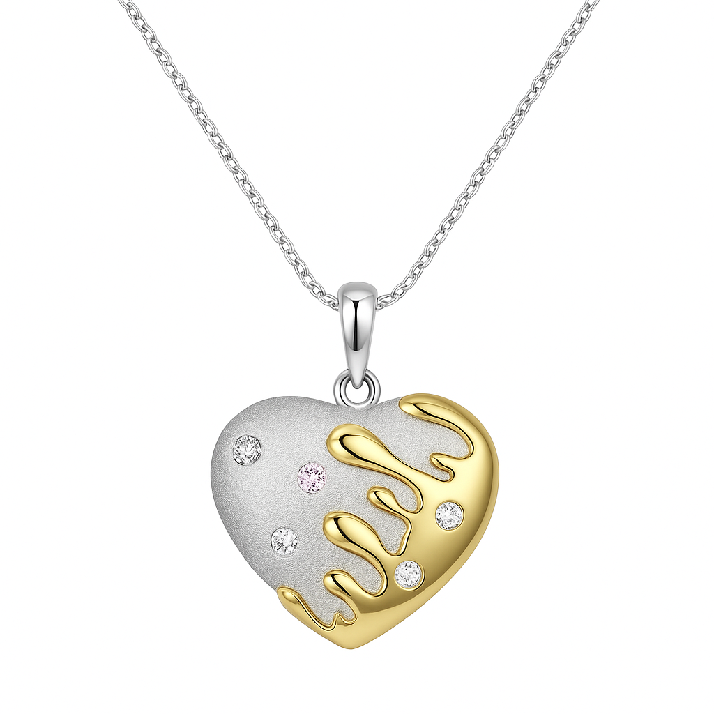 Dual-Tone Drip Heart Pendant Necklace