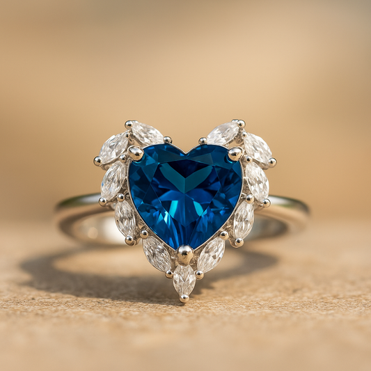 Azure Heart CZ Halo Ring