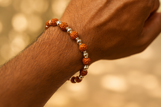 Rudraksha & Silver Beaded Men's Bracelet – Sacred Meets Stylish