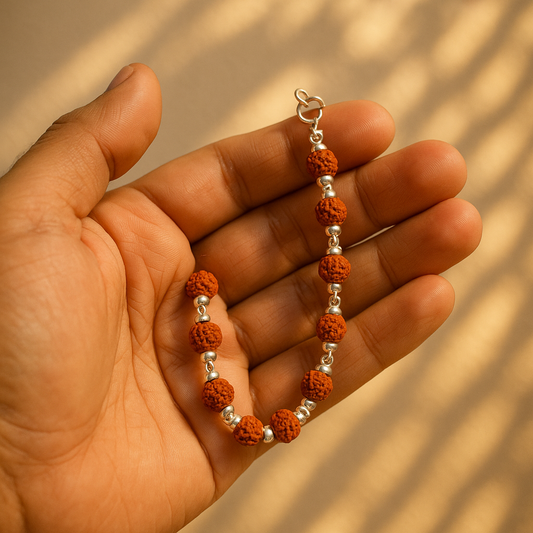 Rudraksha & Silver Beaded Men's Bracelet – Sacred Meets Stylish