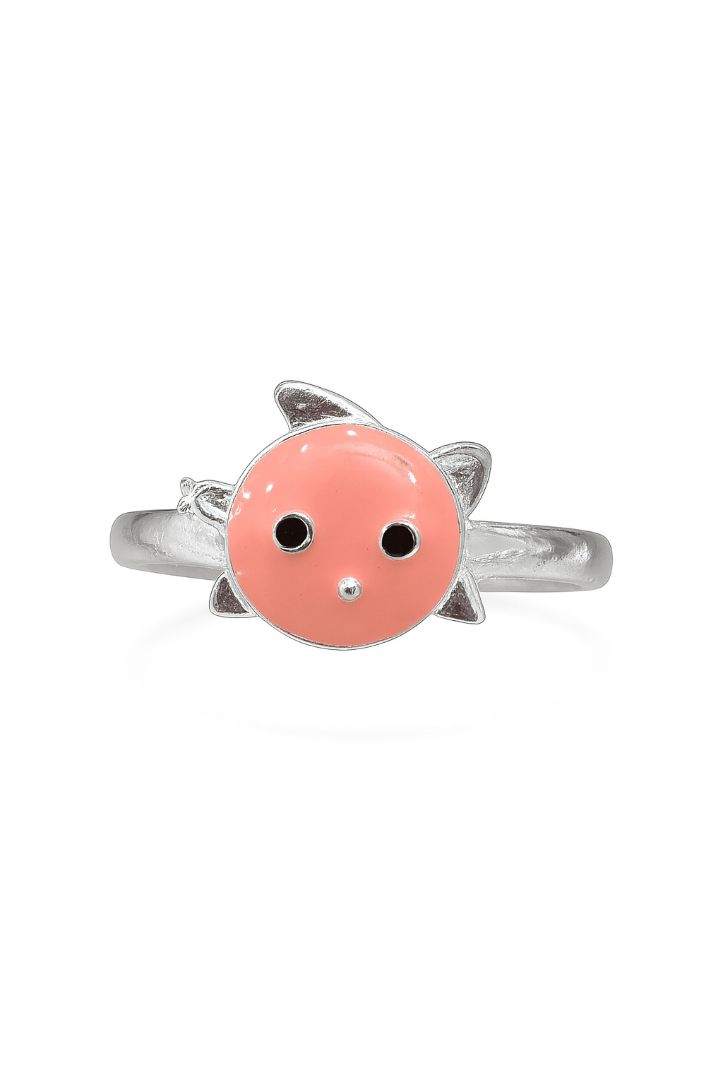 Pink Kitty Face Enamel Ring