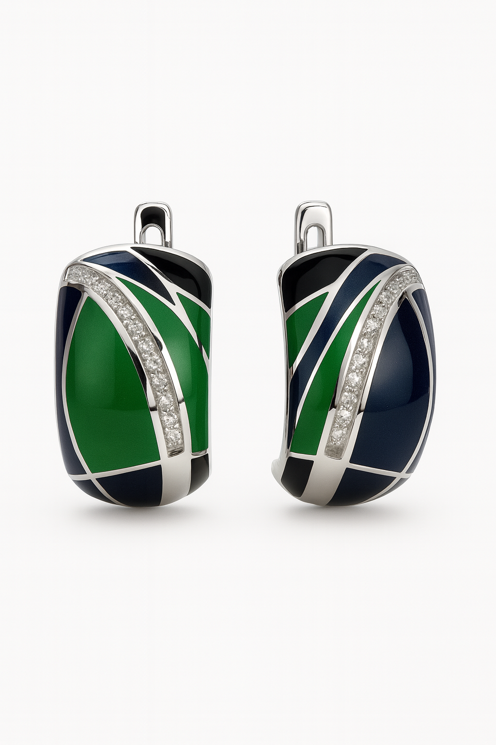 Green Enamel Wave Earrings