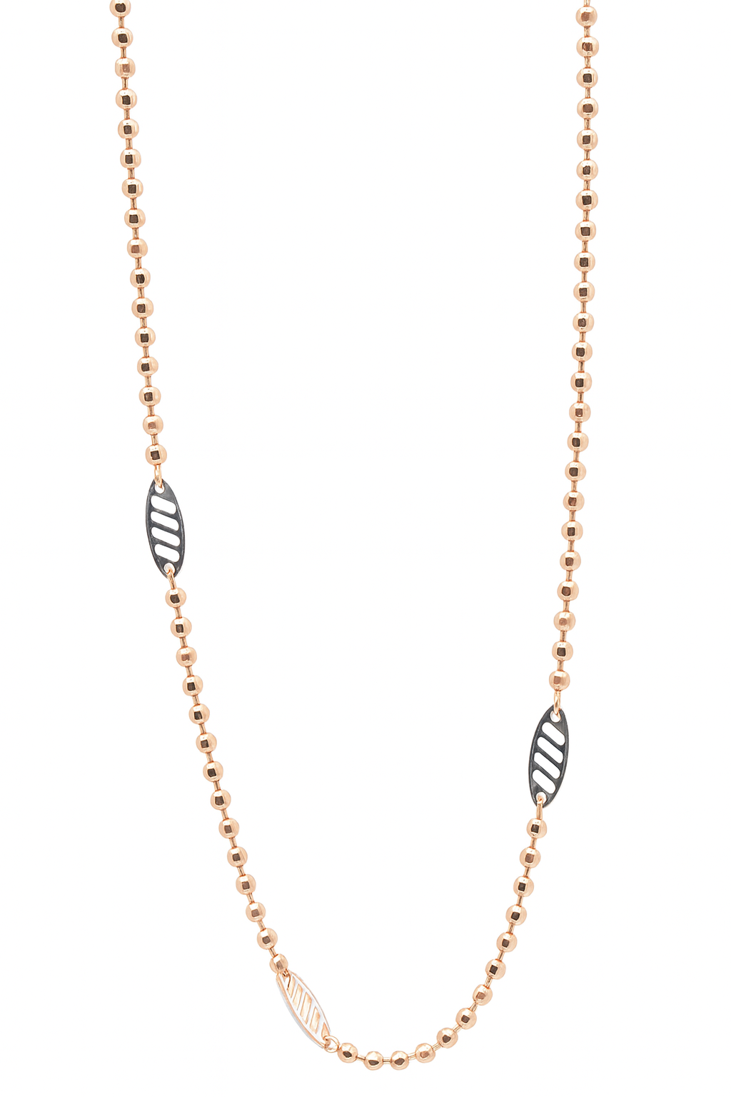Rose Gold Beaded Chain Necklace | Dual-Tone Leaf Accents | Sterling Silver