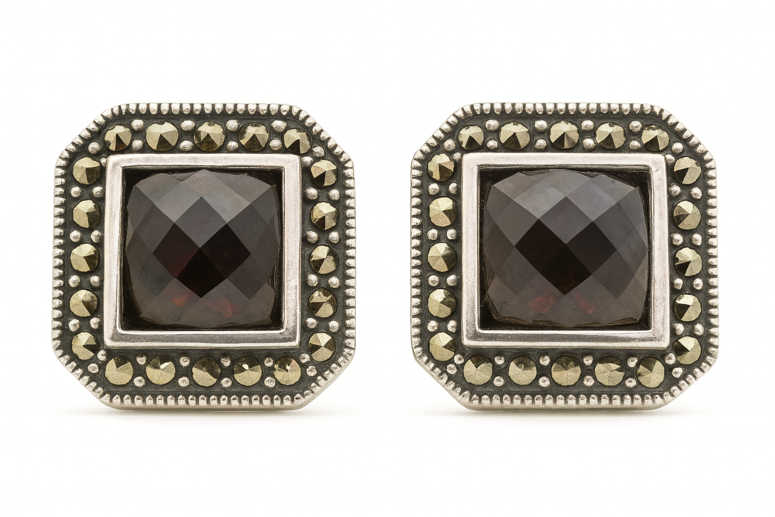 Vintage Cufflinks with Smoky Quartz & Marcasite Accents