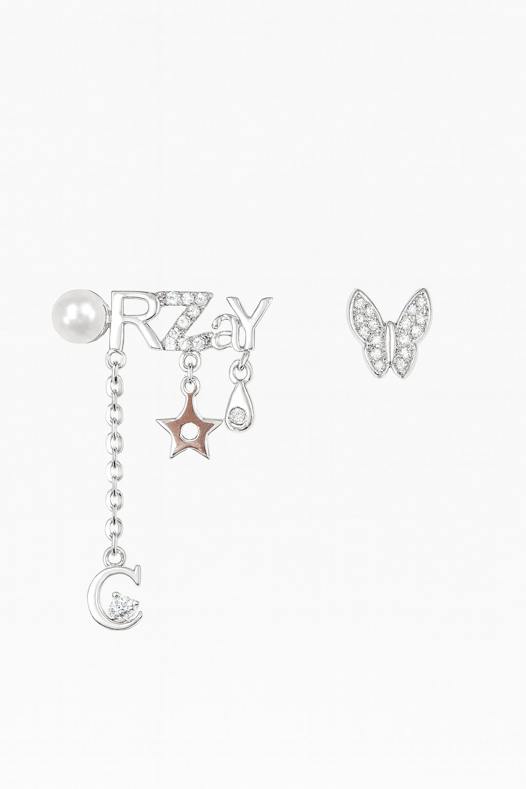 Mismatched “CRAZY” Butterfly Pearl Drop Earrings