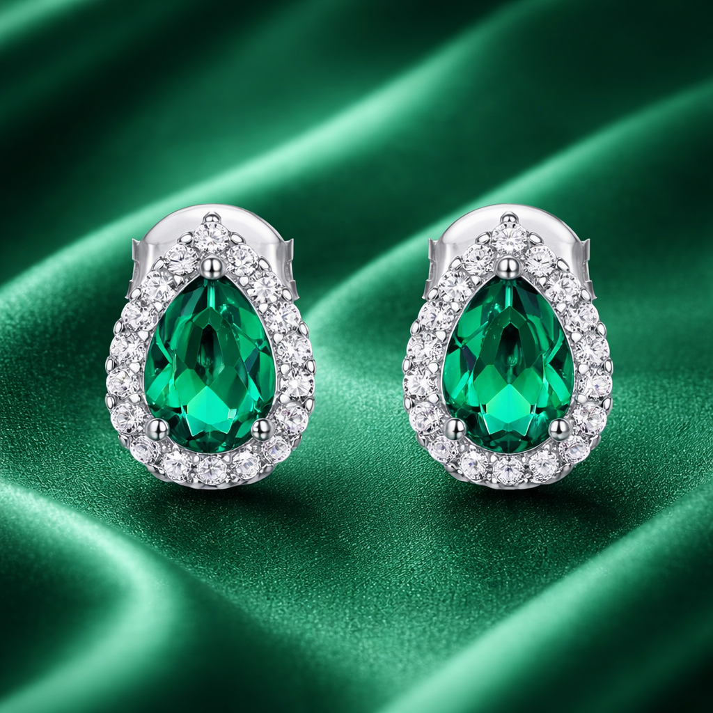 Emerald Halo Stud Earrings - Miora