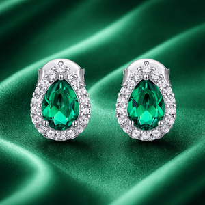 Emerald Halo Stud Earrings - Miora