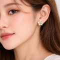 Floral Earrings | White Enamel Flower with Pearl & Zirconia Accent - Miora