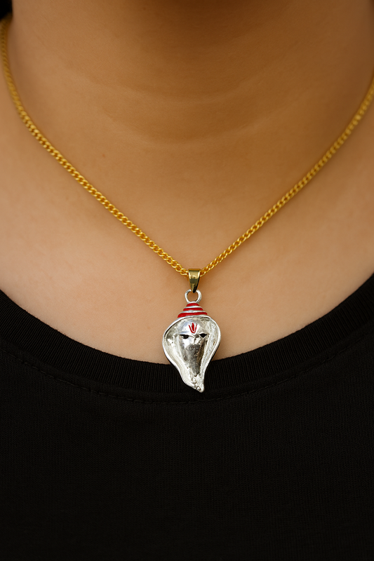 Sterling Silver Shivling Cobra Pendant with Red Enamel Detailing