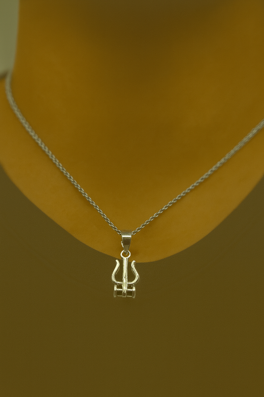 Sterling Silver Trishul Damru Pendant