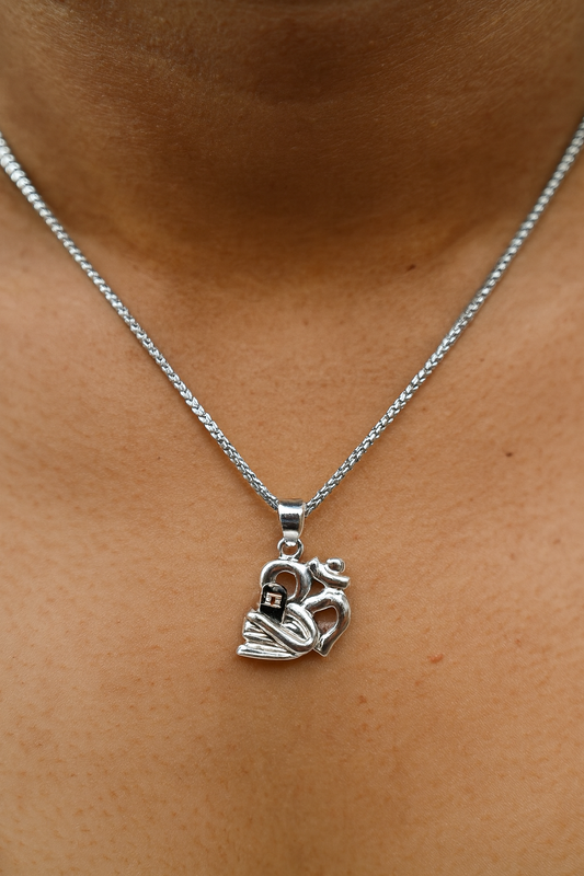 Sterling Silver Om & Shivling Pendant - Spiritual Hindu Symbol Charm