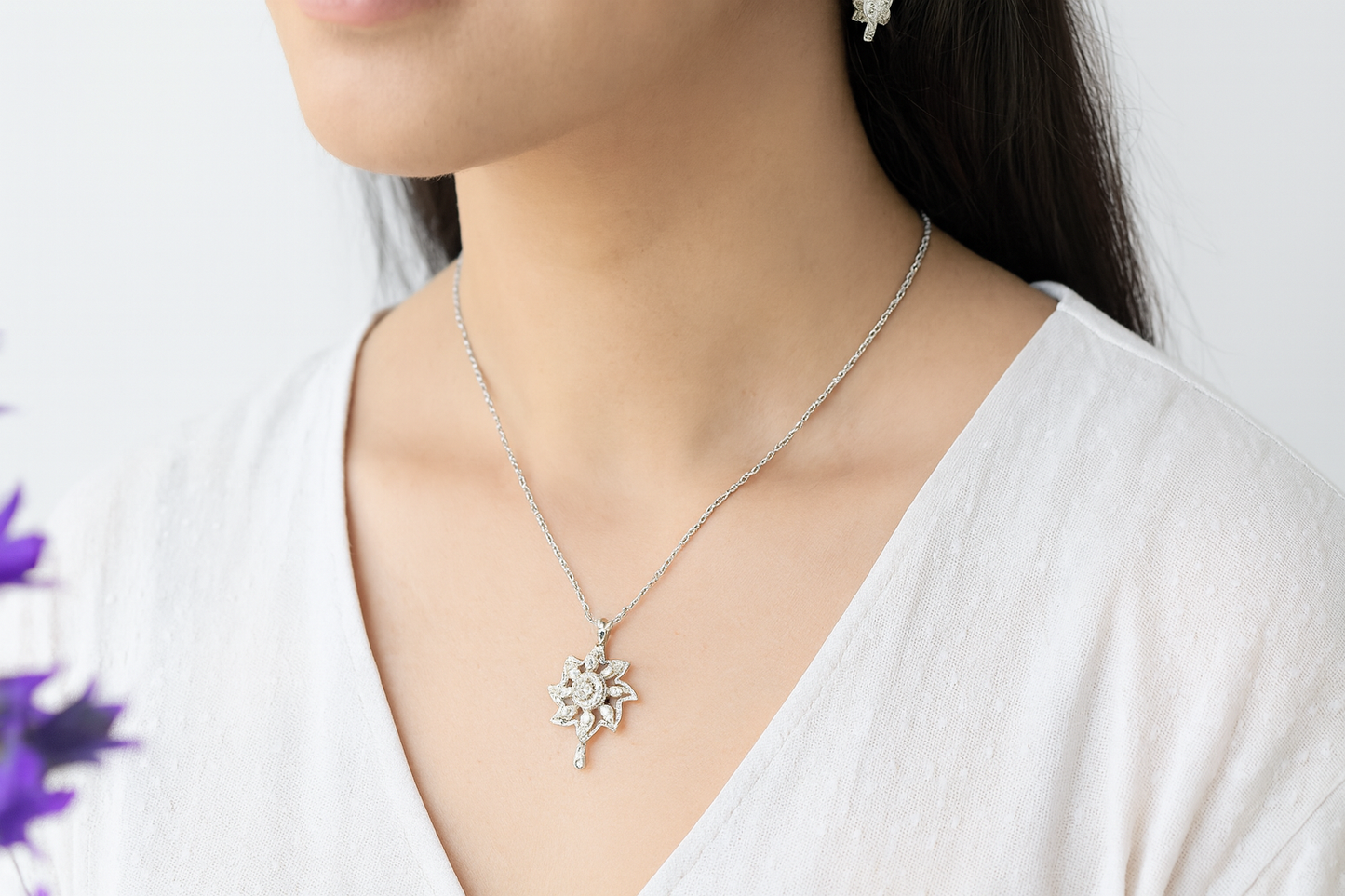 Sterling Silver Sunflower Sparkle Pendant & Earrings Set
