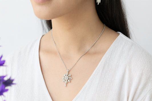 Sterling Silver Sunflower Sparkle Pendant & Earrings Set