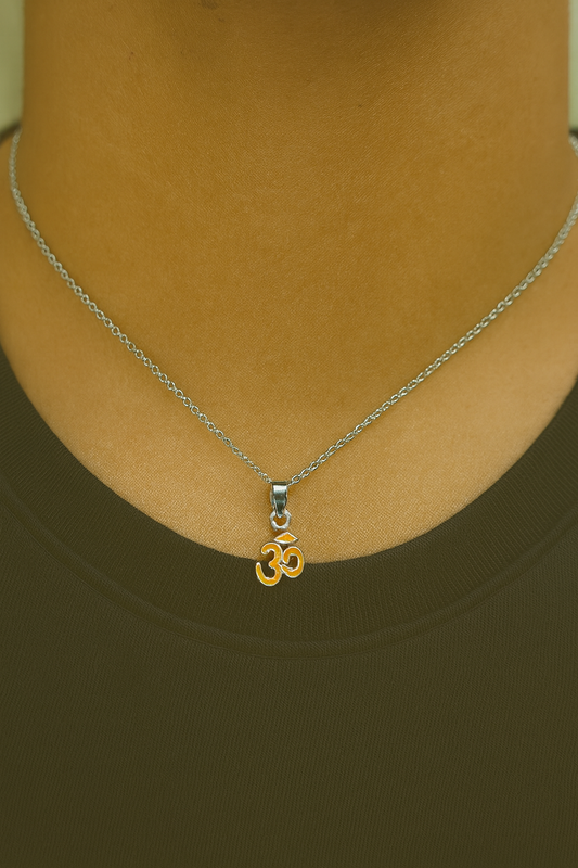 Sterling Silver Om Pendant with Yellow Enamel