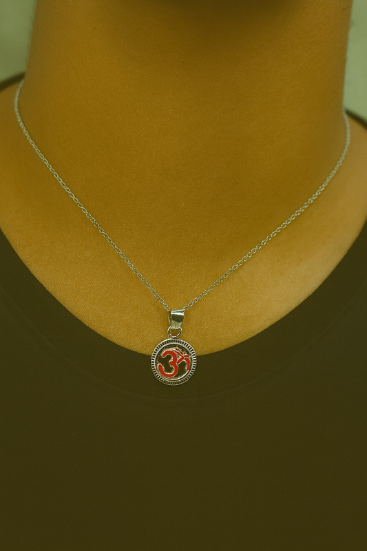 Sterling Silver Red Enamel Om Pendant