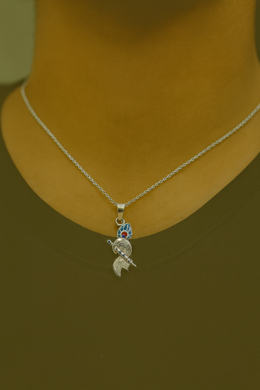 Sterling Silver Murli & Peacock Feather Pendant
