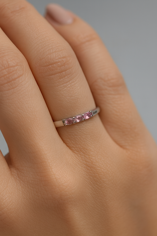 Sterling Silver Pink Sapphire Slim Band Ring