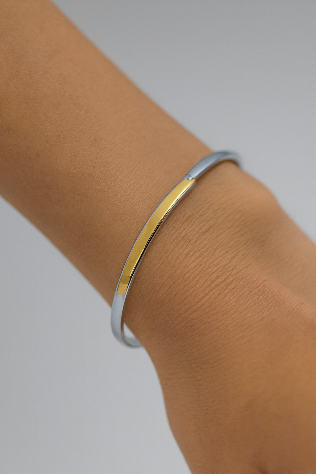 Sterling Silver & 18K Gold Plated Sleek Bangle