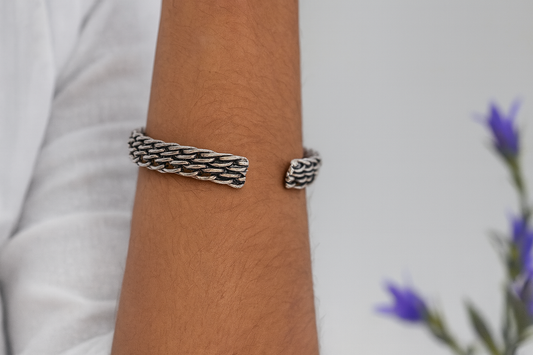 Sterling Silver Woven Rope Cuff Bracelet