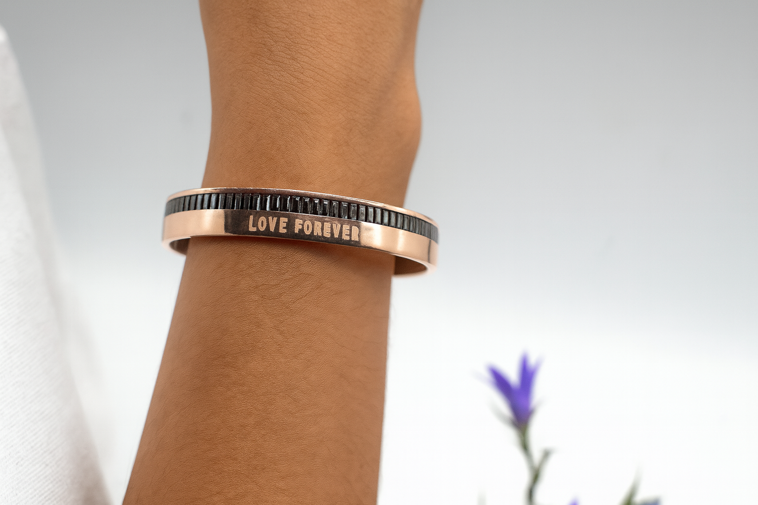 Sterling Silver Rose Gold “Love Forever” Bangle