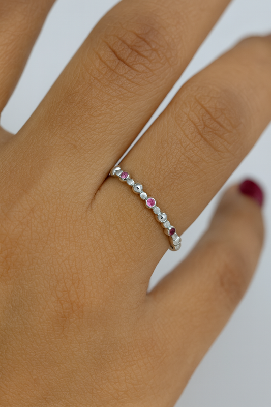 Sterling Silver Dainty Beaded Band Ring
