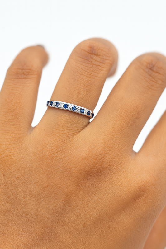 Sterling Silver Eternity Band | Blue Sapphire & White Zircon