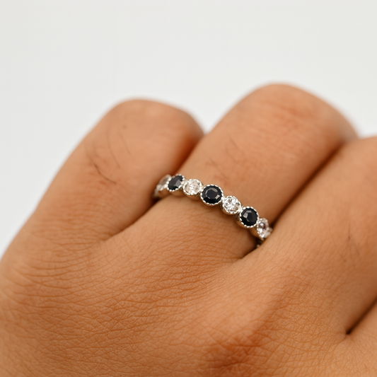 Sterling Silver Black & White Eternity Band Ring
