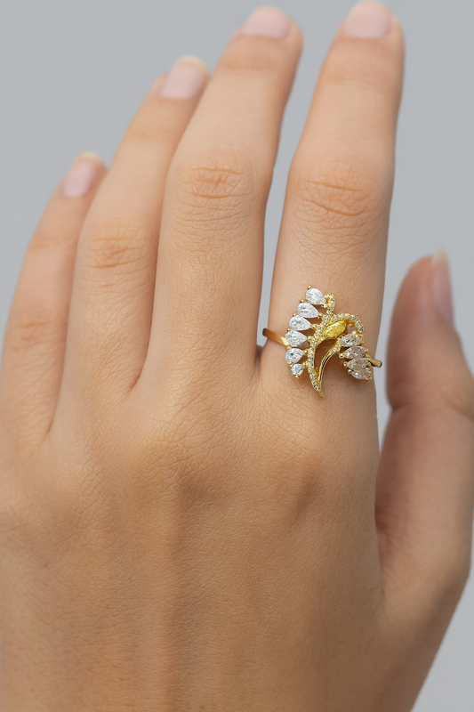 Sterling Silver Gold-Plated Leaf Statement Ring |