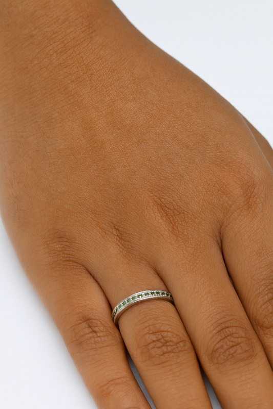Sterling Silver Eternity Band with Green CZ Accents