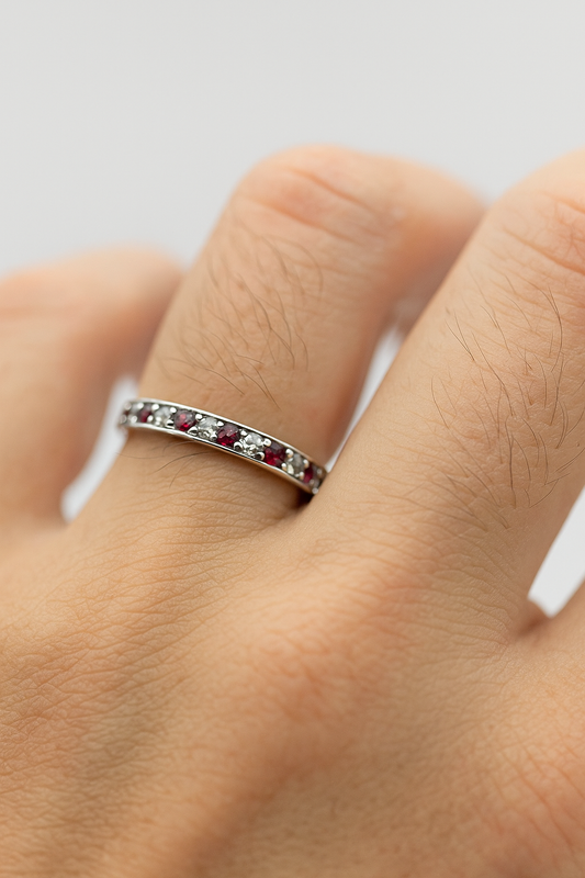 Silver Eternity Band with Ruby and Diamond-Cut CZ Stones