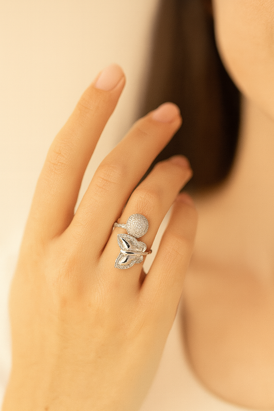 Miora 925 Sterling Silver Butterfly & Globe Adjustable Ring