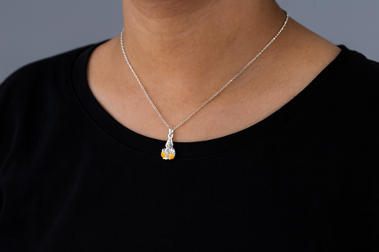 Sterling Silver Lord Ganesha Pendant with Yellow Enamel Accents
