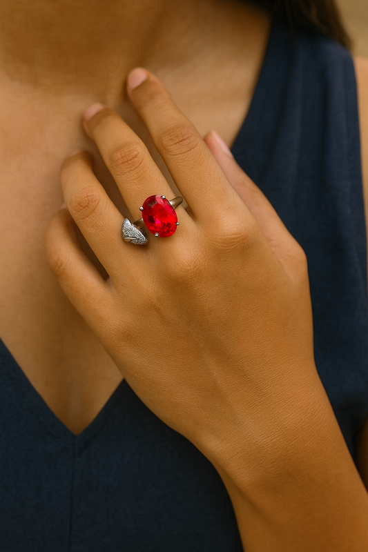 Crimson Bloom Red Zirconia Ring