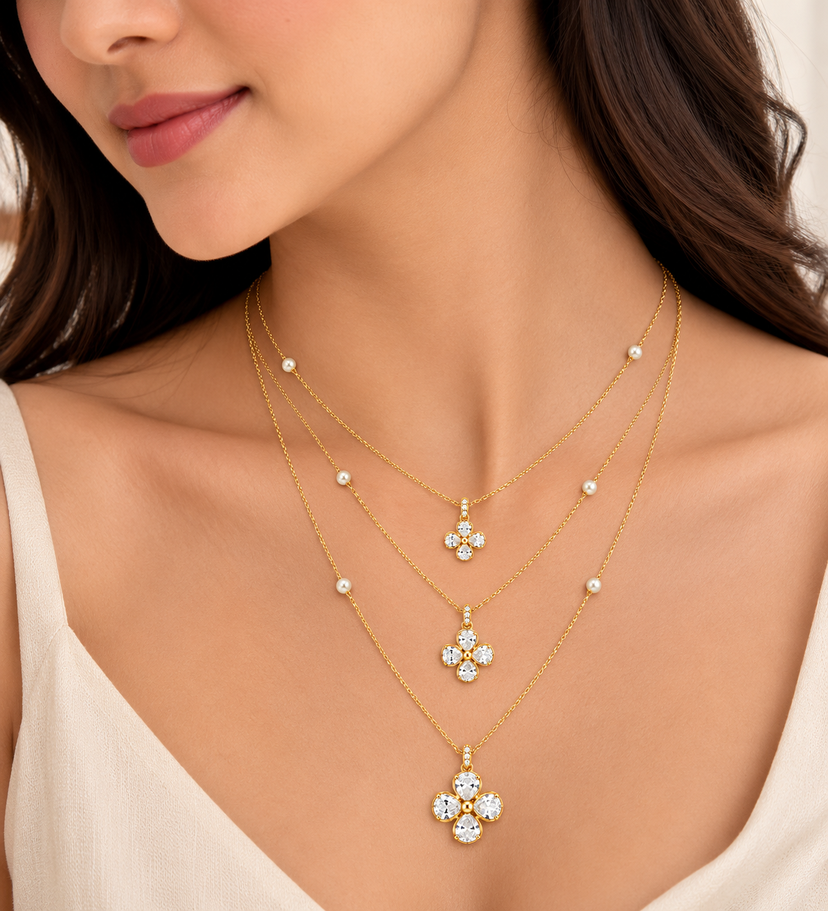 3 layered Mossoinite Necklace