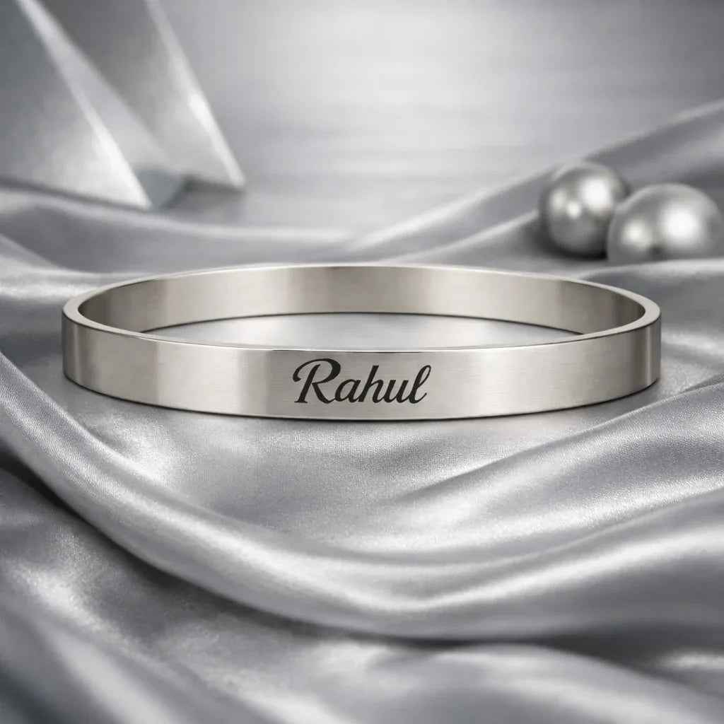 Engravable Kada Bracelet | 925 Sterling Silver | Custom Name, Date & Initials | Multiple Finishes & Sizes | Unisex