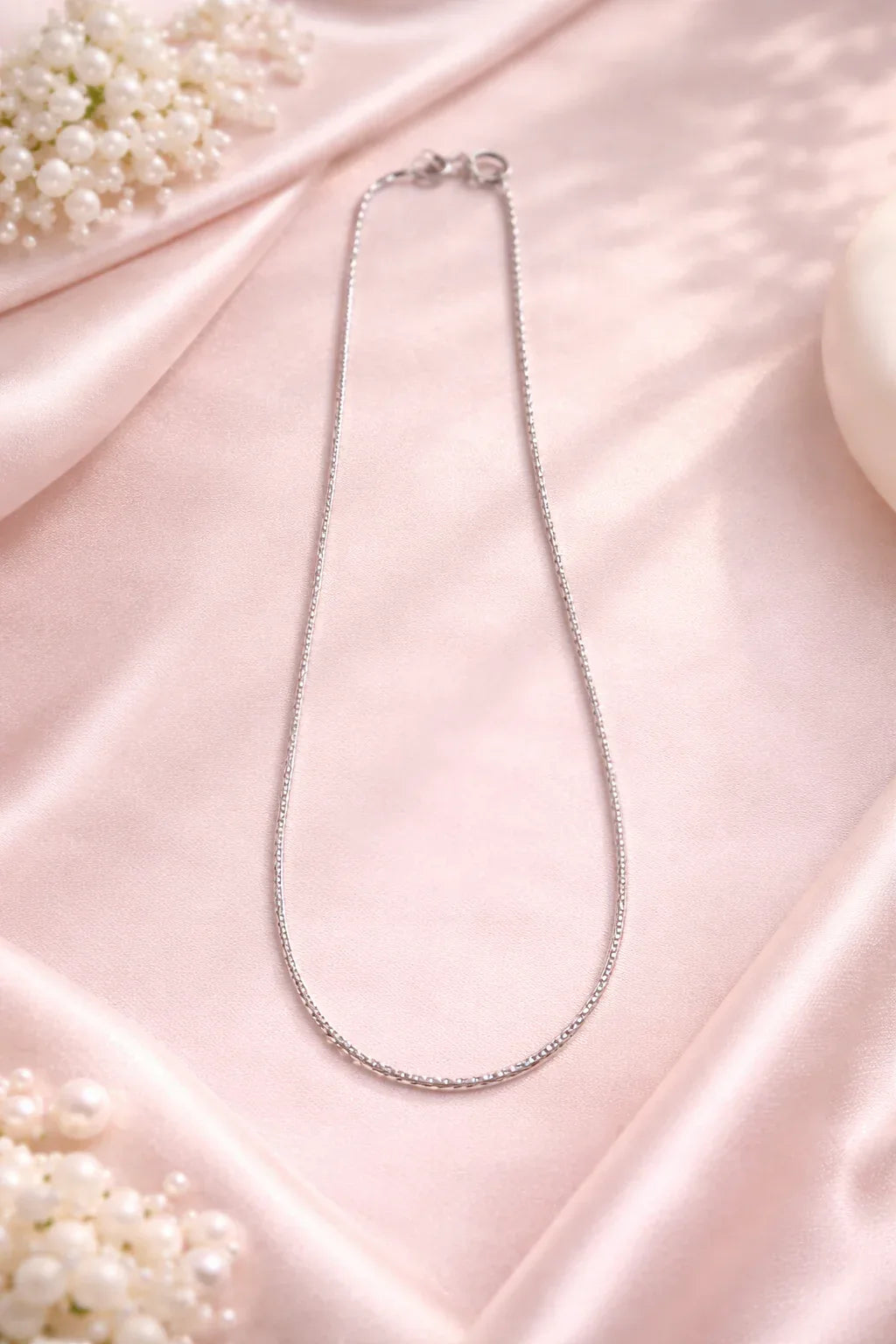 Rhodium Polished Herringbone Chain - Miora