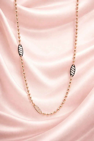 Rose Gold Beaded Chain Necklace | Dual-Tone Leaf Accents | Sterling Silver