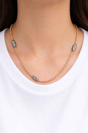 Rose Gold Beaded Chain Necklace | Dual-Tone Leaf Accents | Sterling Silver
