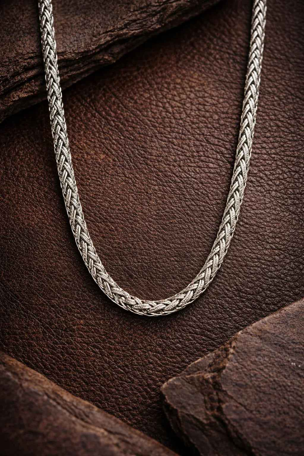 Oxidized Woven Chain Necklace | Bold Braided Design | Sterling Silver