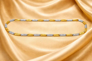 Gold & Silver Dual-Tone Geometric Link Chain Necklace | Sterling Silver