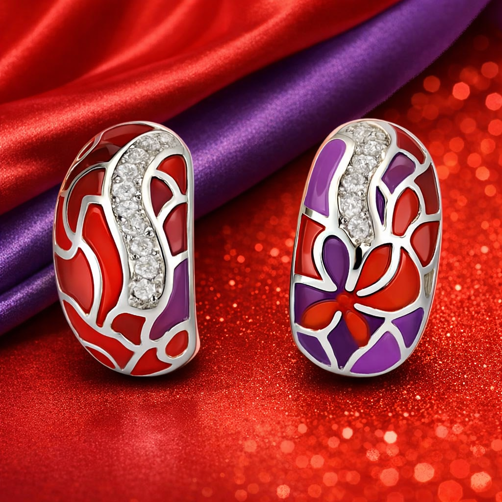 Pink Enamel Mosaic Hoop Earrings