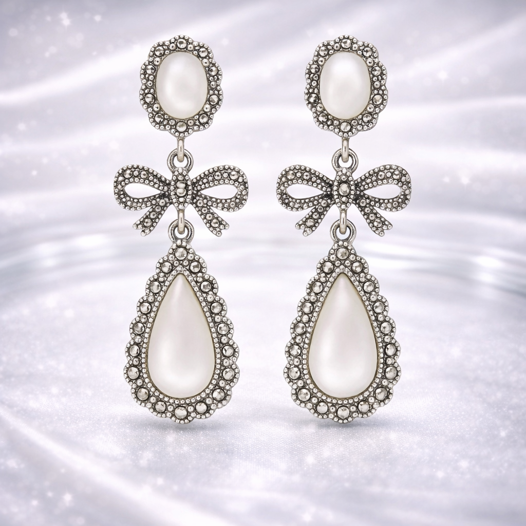 Vintage Marcasite Bow Drop Earrings