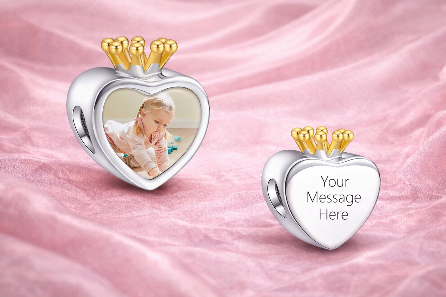 Crown Heart Photo Charm