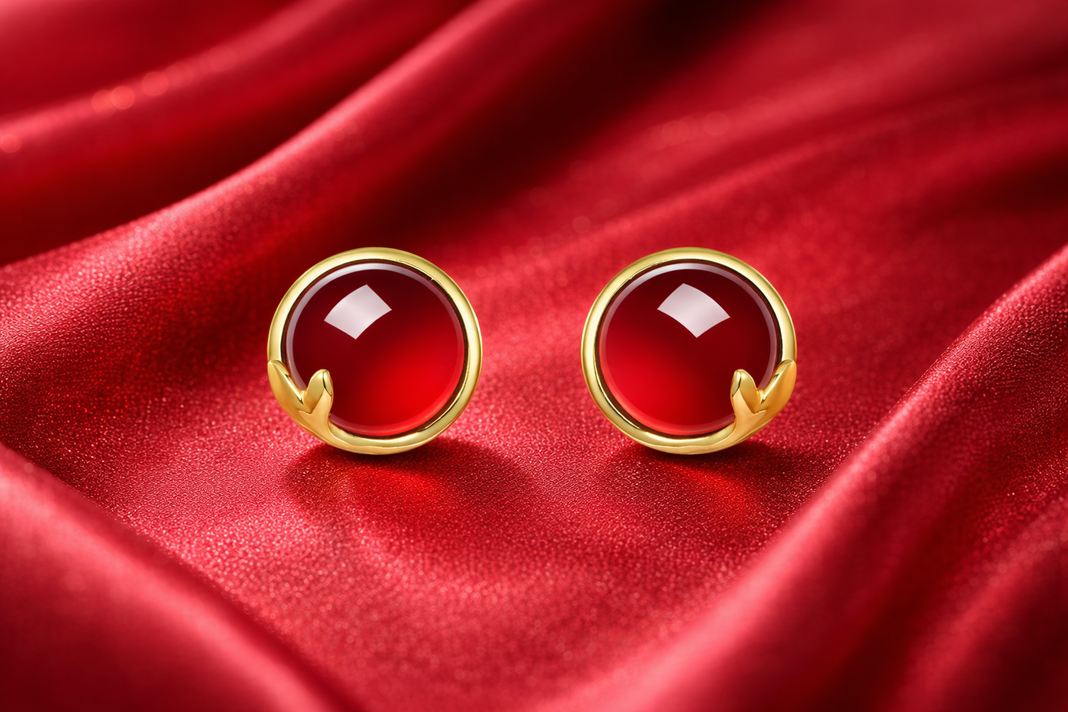 Red Agate Stud Earrings | Gold Plated