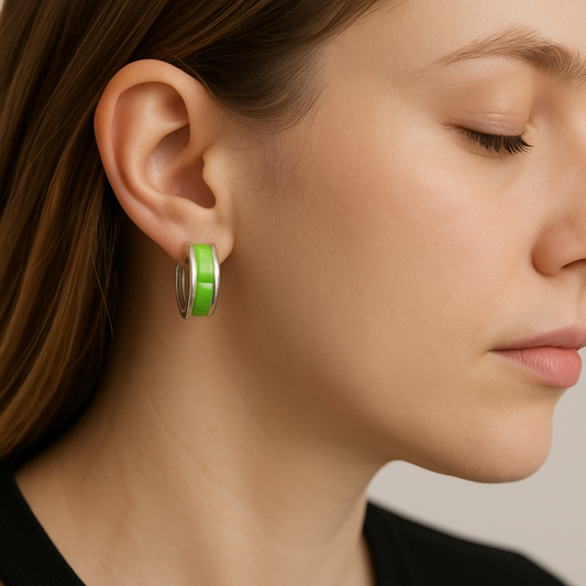 Lime Green Enamel Huggie Hoops