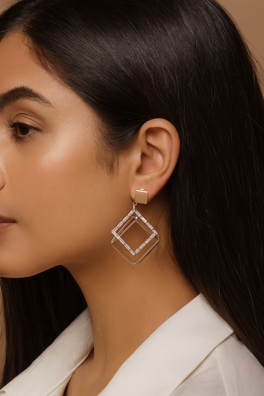 Geometric Double-Square Drop Earrings
