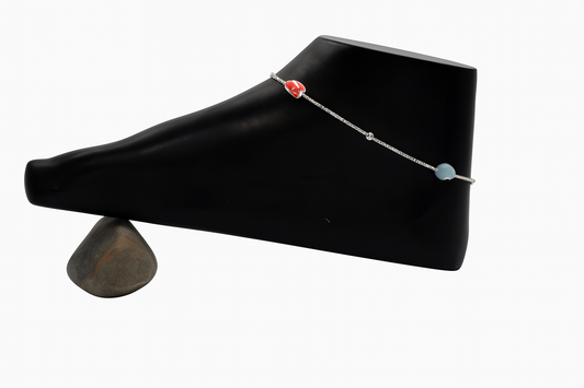 Sterling Silver Minimalist Anklet with Dual-Colored Ceramic Beads