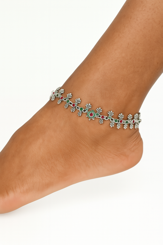Sterling Silver Floral Motif Ankle