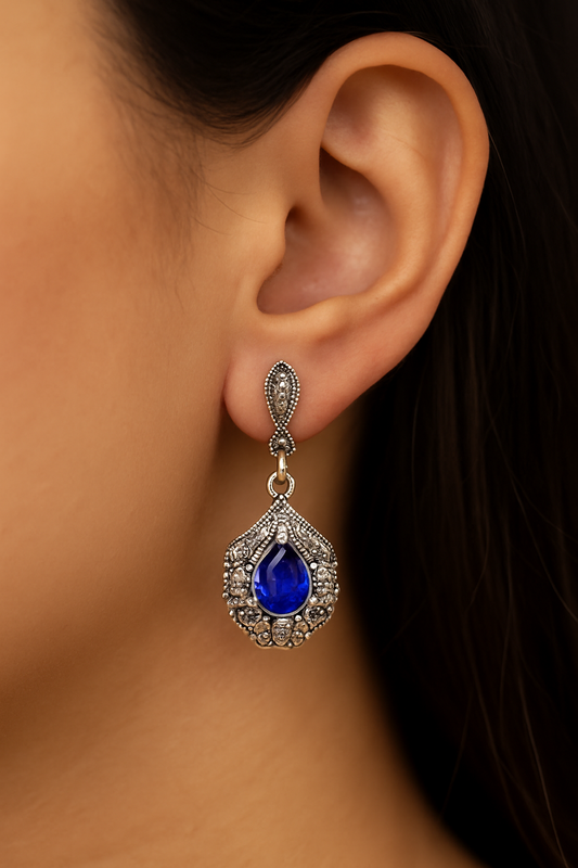 Blue Stone Fan Drop Earrings